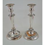 A pair of transitional plated candlesticks, circa 1850,