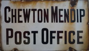 An enamel sign for "Chewton Mendip Post Office", 38cm high,