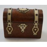 A Victorian walnut and ivory domed stationary box set with brass studs, 16.8cm high, 23cm wide, 11.