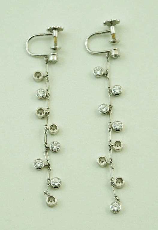 A pair of Dior diamond drop earrings, stamped to the screw fitting 'Dior', 'FB0789' and '750',