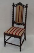 A Victorian rosewood chair with barley twist upright,