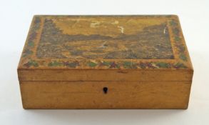 A late 19th century rectangular box set with a photographic landscape within a flower painted