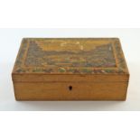 A late 19th century rectangular box set with a photographic landscape within a flower painted