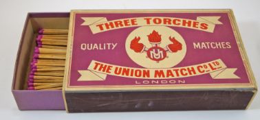 Large shop display box of three Torches Vintage Matches, striking match including contents,