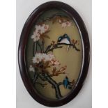 Early 20th century Japanese School
Birds perched on blossoming branch
Back painted on glass
25.