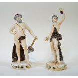 A pair of 19th century German porcelain figures of a god holding a hammer and another of a goddess