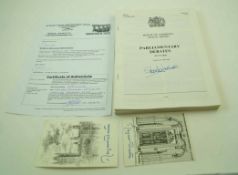 Two Margret Thatcher publicity cards each bearing a signature,