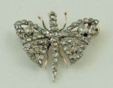 A rose diamond set butterfly brooch, 3.5 cm wingspan, 6.