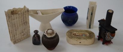 A studio pottery wafer thin textured rectangular vase,