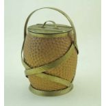 A Doulton Lambeth stoneware biscuit barrel with textured formally silver plated mounts and cover,