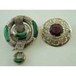 A Victorian malachite brooch;