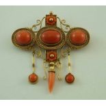 A Victorian archaeological revival gold and coral brooch pendant,