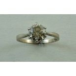 A single stone diamond ring, the white mount unmarked, the brilliant cut of approximately 2.