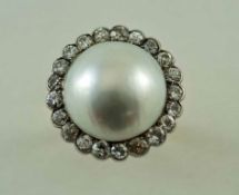 A Mabe cultured pearl and diamond cluster ring, Austrian control marks,