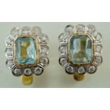 A pair of aquamarine and diamond cluster earrings,