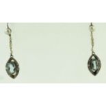 A pair of aquamarine, pearl and diamond drop earrings,