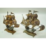 A graduated pair of Portuguese silver gilt filigree boats, 833 standard mark for Gondomar,