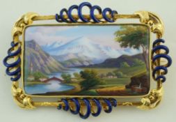 A 19th century Swiss enamel panel brooch,