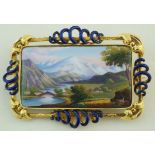 A 19th century Swiss enamel panel brooch,