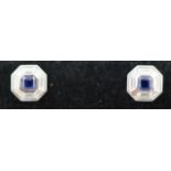 A pair of diamond and sapphire hexagonal shaped ear studs,