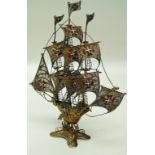 A silver gilt filigree boat, probably Portuguese, apparently unmarked,