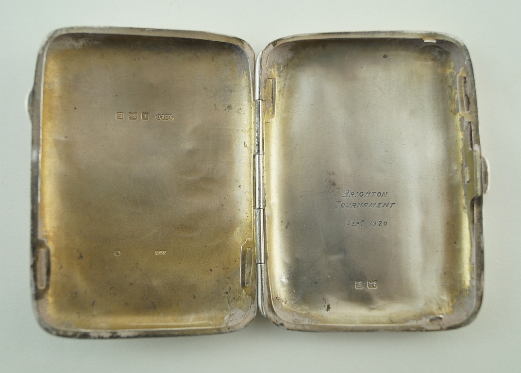 A silver cigarette case, with a later resin panel of two naked female figures, 106g (3. - Image 2 of 2