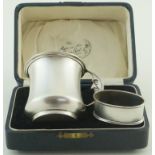 A man in the moon silver christening set, by Horton & Allday, Birmingham 1928,