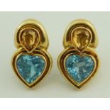 A pair of blue topaz and citrine earrings, stamped '750', 23.