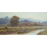 English School, early 20th century 
Castle in landscape with river to the fore
Watercolour
9.