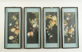 A set of four decorative Chinese three dimensional pictures in the form of birds on branches formed