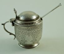 A Victorian silver mustard pot, by Aldwinkle & Slater, London 1885, with engraved decoration,