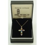 A 9 carat gold multi gem set cross pendant and chain, pendant 3.