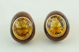 A pair of citrine and agate clip earrings,