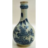 A late 19th century Chinese export bottle shaped vase painted in underglaze blue with a flowering