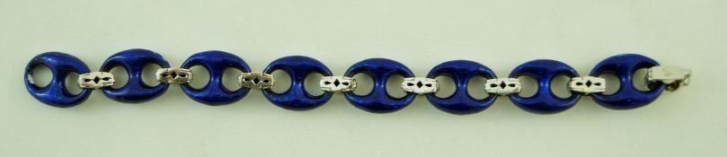 A blue enamel and diamond bracelet,