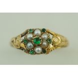 A pearl and tsavorite garnet stone 18 carat gold cluster ring, finger size Q1/2, 2.