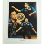A signed photograph of darts player Adrian "Jackpot" Lewis, 41cm high, 30.