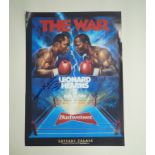 A reproduction promotional boxing poster for Sugar Ray Leonard vs Thomas Hearns ll,