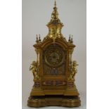 A French gilt metal and champlevé mantle clock with japy freres and day bell strike movement on