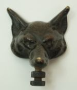 A bronze car mascot in the form of a foxes mask with threaded screw bolt, 5.