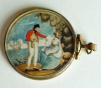 An early 19th century miniature, The Sailors Return, watercolour on ivory, in gilt metal case, 4.