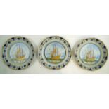 A set of three 19th century Delft plates,