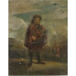 Dutch School, late 19th century
Study of a peasant in a landscape
Oil on copper
17.2cm x 13.