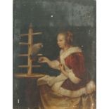 Continental school, mid 19th century 
Study of a young girl and her parrot
Oil on panel
23cm x 18cm,