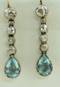 A pair of aquamarine and diamond drop earrings,