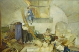 After Sir William Russell Flint
The basket makers and Gossip in a Provencal wood vault
Coloured
