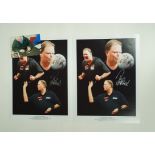 Two signed photographs of darts player,  Raymond Van Barneveld, each 40cm high,