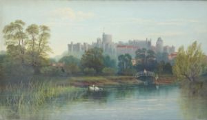 19th century, Primitive school On the Thames and A view of Windsor Castle Oil on canvas,