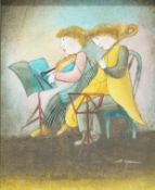 Jose Roybal (1922-1978) The musicians Oil on board Signed lower right 51.5cm x 62.