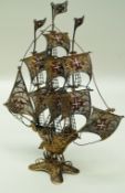 A silver gilt filigree boat, probably Portuguese, apparently unmarked,